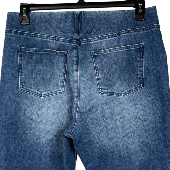 Soft Surroundings Large Jeans Pull-On Stretch Flat Front Whiskered Medium Wash - Picture 4 of 7